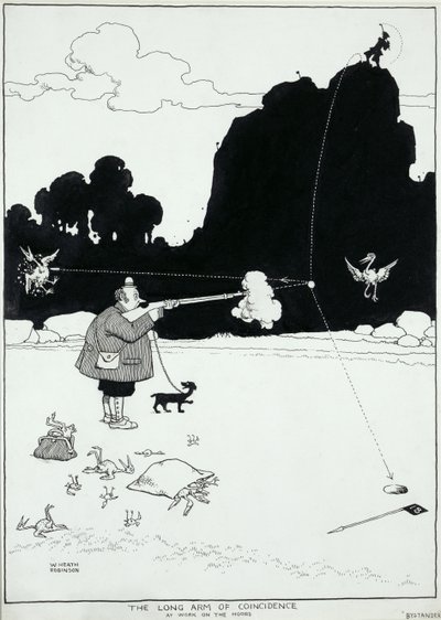 The Long Arm of Coincidence at Work on the Moors, an Illustration for The Bystander, August 1922 by William Heath Robinson